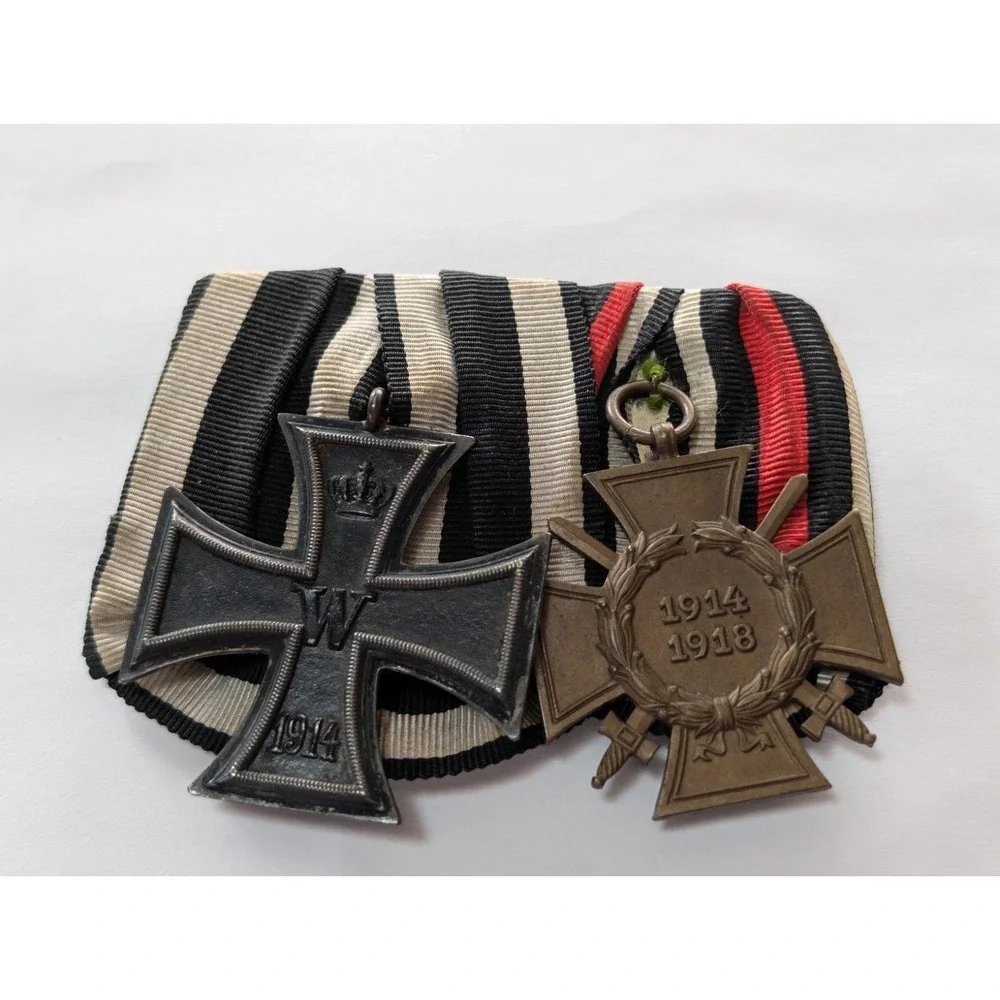 Original WW1 German 2 Medal Clasp Iron Cross 1914 with Honor w/Cross Swords